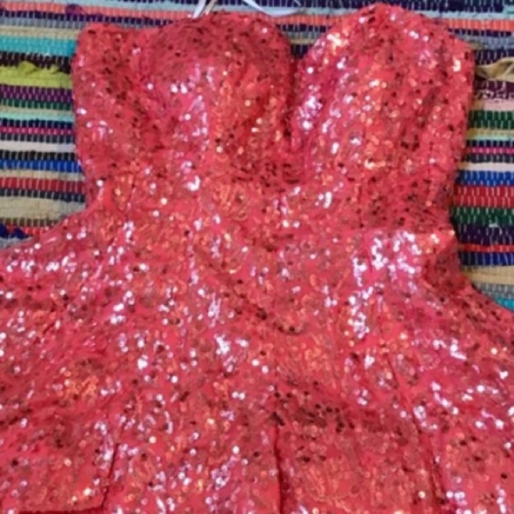 Sequin Coral Prom/Party Dress With Sweetheart Neck